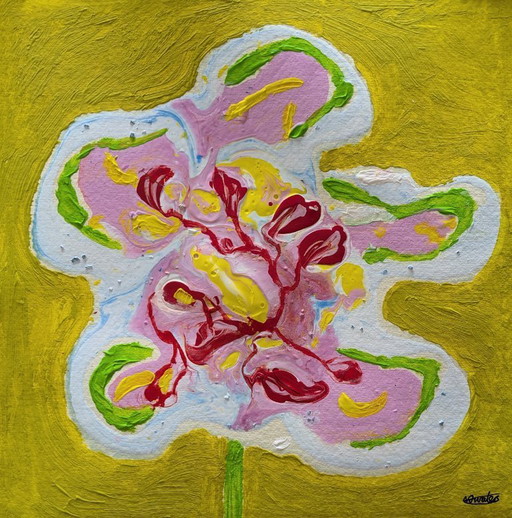 NEW CHRISTMAS FLOWER ORIGINAL ABSTRACT PAINTING NIGEL WATERS ON 300gsm COTTON RAG PAPER 20x20cm UNFRAMED CHRISTMAS DEAL