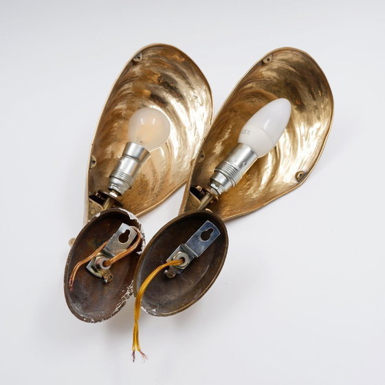 Image 1 of Par de apliques de concha de mejillón de bronce de Maison Jansen - década de 1970 (2 pares disponibles)