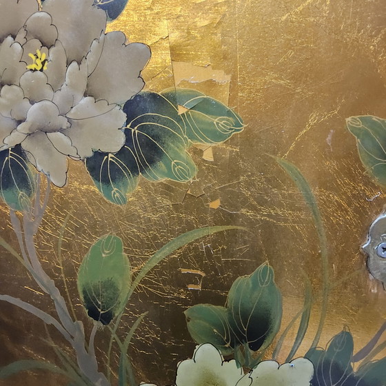Image 1 of Vintage Chinese Kast Bladgoud Bloemen en Vogels (Barkast) Bohemian Kast / Oosterse Kast