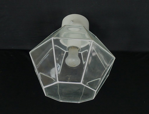 Plafonnier en forme de diamant, transparent + métal blanc, Limburg Germany