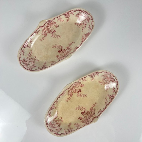 Image 1 of Coppia di piatti da portata ovali con manici laterali, KG Lunéville, Ironstone, "Fontainebleau", rosa, XIX secolo