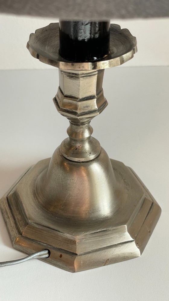 Image 1 of Silver and Velvet Metal Candlestick Lamp