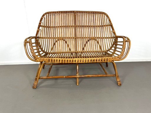Banco Mid-Century de ratán y bambú de Rohé Noordwolde, años 60