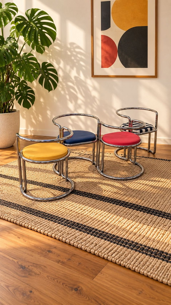 Salon Bauhaus vintage, Fauteuils, Verre, Chrome, Noir (photo 5 sur 14)