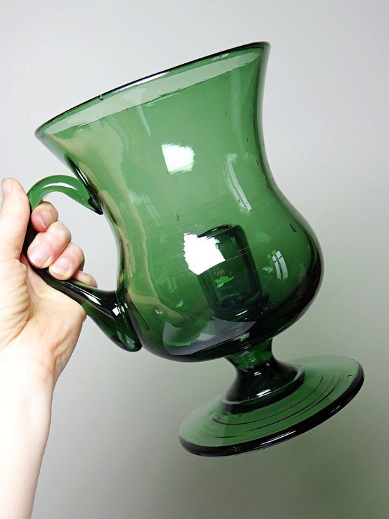 Image 1 of Grand photophore vintage verre vert soufflé, années 60-70