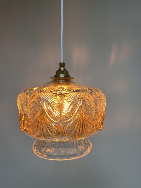 Image 1 of Splendida lampada a sospensione vintage anni '60 in vetro testurizzato