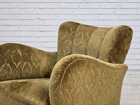 1950s, Danish Relax Chair, Furniture Velour, Oak Wood – Armchairs, Textile (photo 17 of 17)