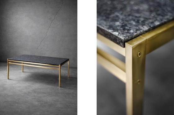 Image 1 of Vintage Mid-Century Italian Modern Brass Coffee Table with Stone Top, 1970s