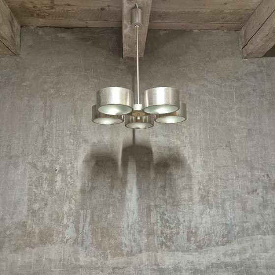 Image 1 of Lustre vintage en aluminium et verre, Allemagne, années 1970