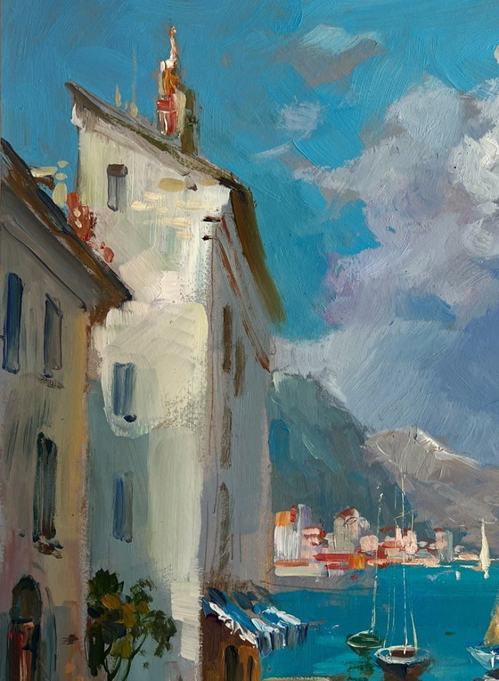 Image 1 of Original Oil Painting Summer City Landscape Sunny days by the sea
