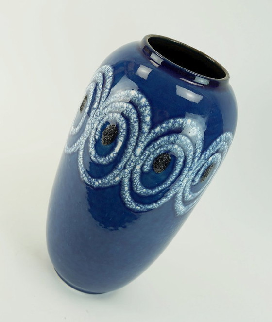 Image 1 of scheurich mid century ceramic VASE shades of blue white swirl pattern fat lava model no. 546-41