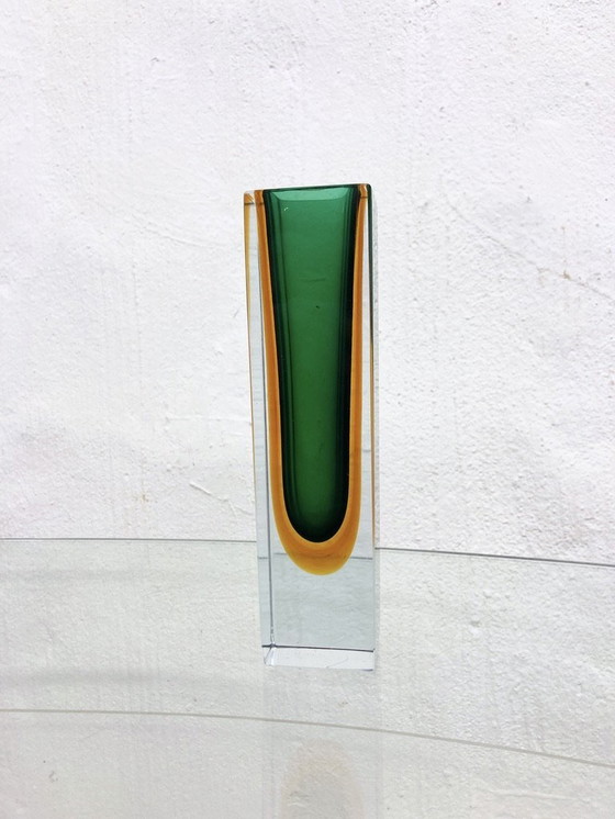 Image 1 of Vase Italien En Verre De Murano D'été Par Flavio Poli En Vert Et Orange Des Années 70