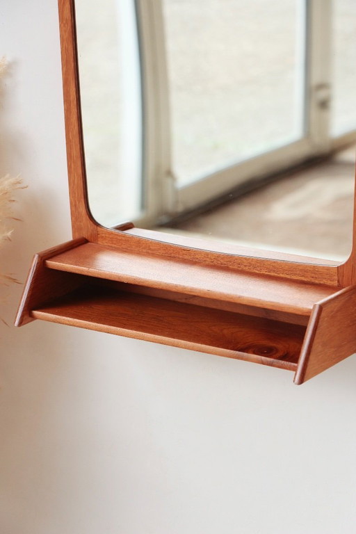 Danish design teak mirror with shelf | Vintage 1960s