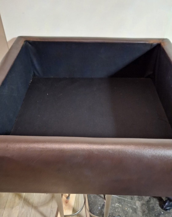 Image 1 of Full Leather Pouf With Storage Compartment