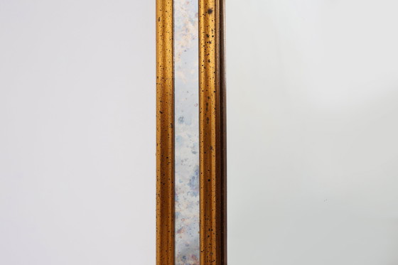 Image 1 of Mirror by Deknudt with marbled fume glass side panels in gilded wooden frame