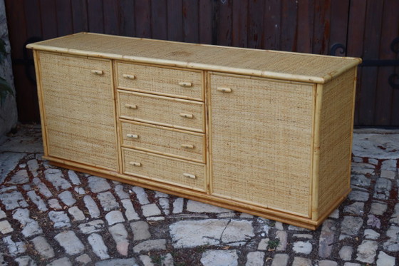 Enfilade Rotin Et Bambou Dans Le Goût Dal Vera 1970 Italie – Buffet bas, Rattan (photo 10 of 10)