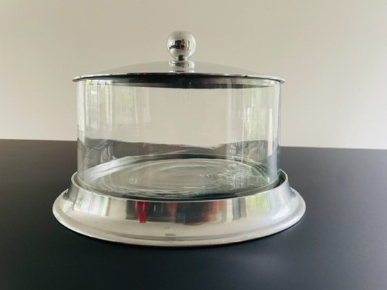 Image 1 of Vintage voorraadpot met aluminium deksel en glazen cilinder