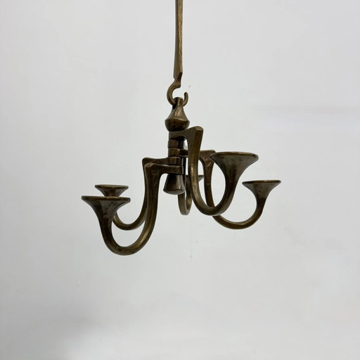 Brutalistische bronzen hangende kroonluchter van Michael Harjes, jaren 70