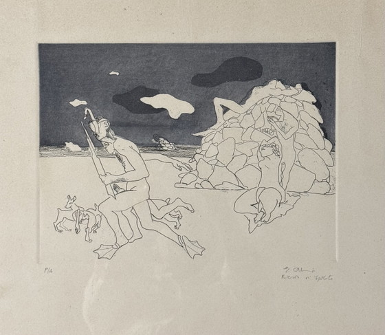 Image 1 of Ennio Calabria, 50x70 cm, gravure van zwemmers, huisdecoratie, moderne kunst