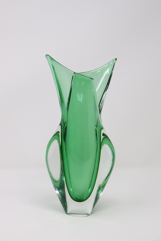 Image 1 of Vaso artistico verde in vetro di Murano, Italia anni '60
