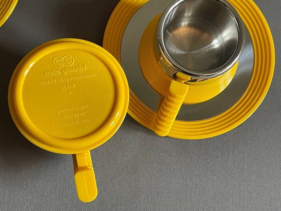 Image 1 of Service à café expresso Carlo Giannini des années 1970, modèle "Star Trek Enterprise". Acier inoxydable et polyamide jaune. Rare