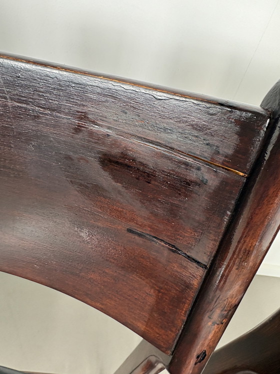 Image 1 of Set off 4 Vintage Palissander Wood With Black skai Leather dining chairs