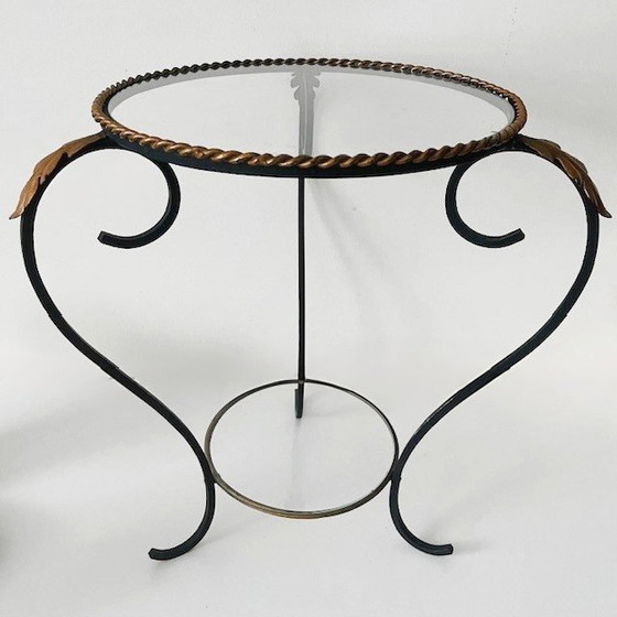 Image 1 of Tavolino da giardino vintage in ferro battuto e vetro, stile Hollywood Regency, acanto, anni '60