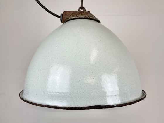 Image 1 of Industrial White Enamel Factory Lamp with Cast Iron Top, 1960s