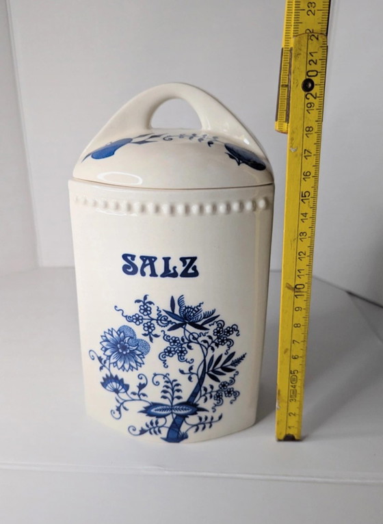 Image 1 of Vintage 6x onion pattern porcelain storage jars containers 