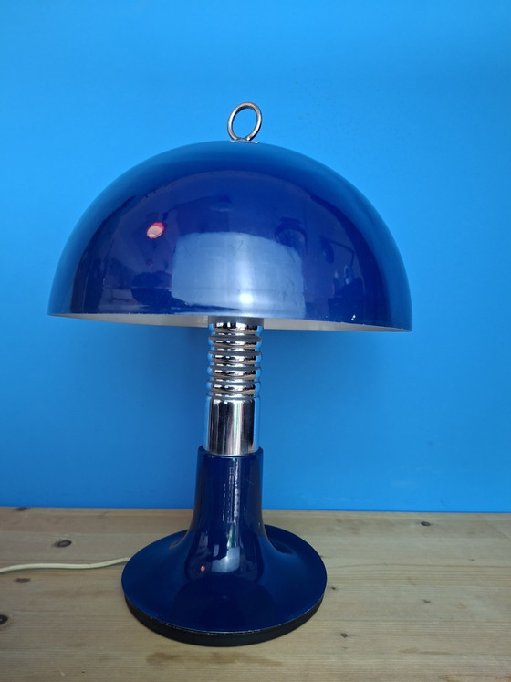 Image 1 of Large deep blue Spanish mushroom table lamp
