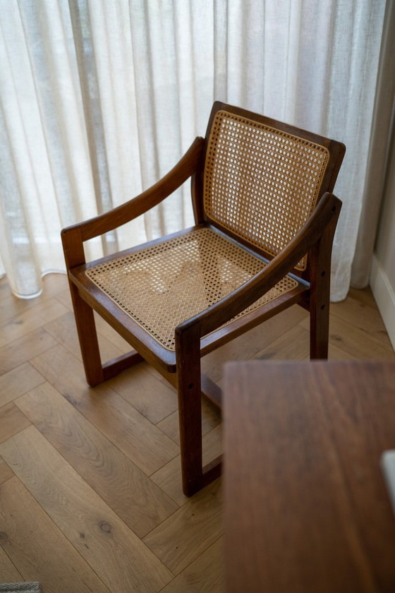 Image 1 of Sedia vintage in teak con seduta in tessuto