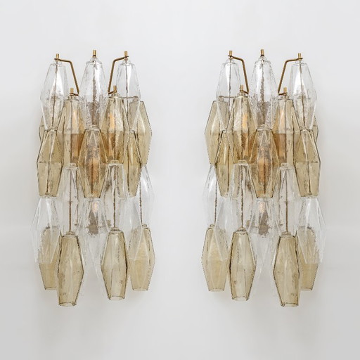 Paar italienische Murano-Glas-Wandleuchten aus der Mitte des 20. Jahrhunderts (Poliedri) in Bernstein und Klar