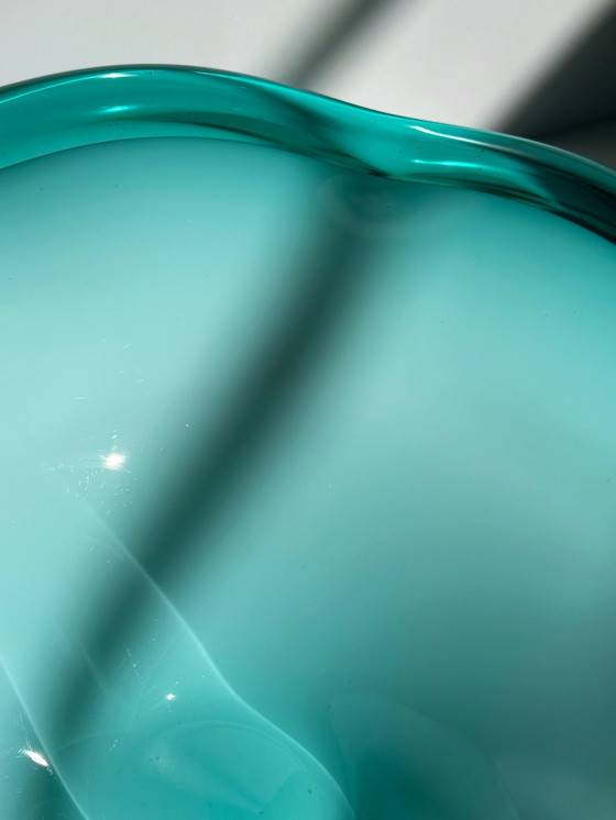 Image 1 of Grande fruttiera vintage di Murano Opalina Turchese Sommerso Barovier Toso Verde Menta Bolle Italia anni '80