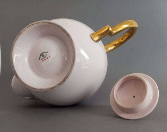 Image 1 of Tetera con tapa 'Barbara' de Gio Ponti, estilo art déco/bauhaus, en rosa y dorado, década de 1930.