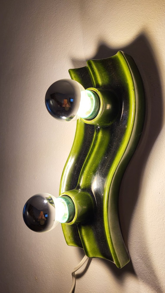 Brunnquell wall lamp, green, very rare, wave shape, 1960s, 1970s, 1980s, ceramic, stoneware – Wall lights (photo 2 of 6)