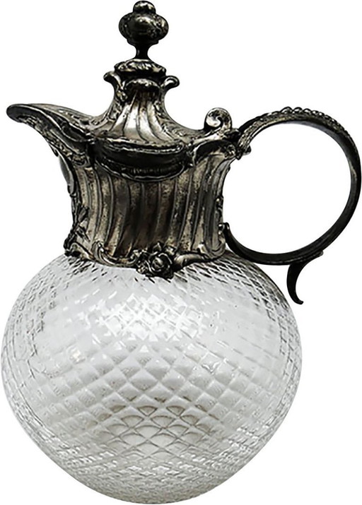 Wijnkan in art nouveau-stijl uit de 20e eeuw, afkomstig van WMF, Duitsland, jaren 1890. – glazen karaffen, Glass, Silver