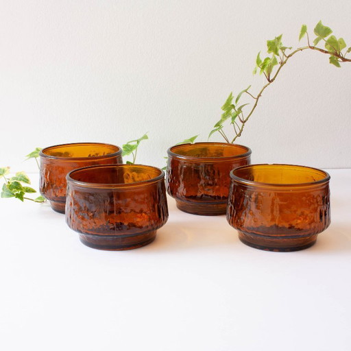 Set of 4 Vintage Amber Glass Dessert Bowls