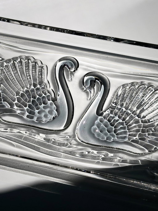 Vintage Art Deco Revival glass cake plate swan 80s Walther glass crystal plate