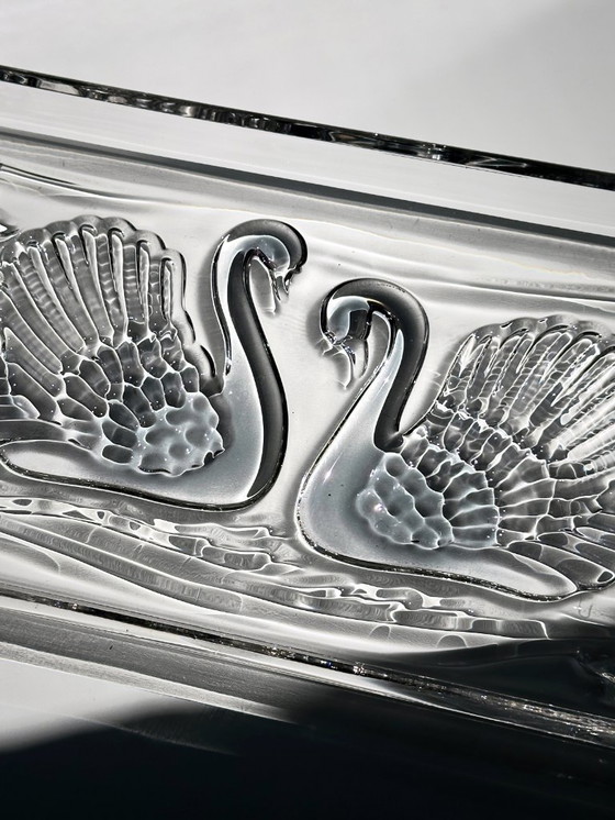 Image 1 of Piatto da torta in vetro vintage Art Deco Revival swan 80s Walther in vetro cristallo