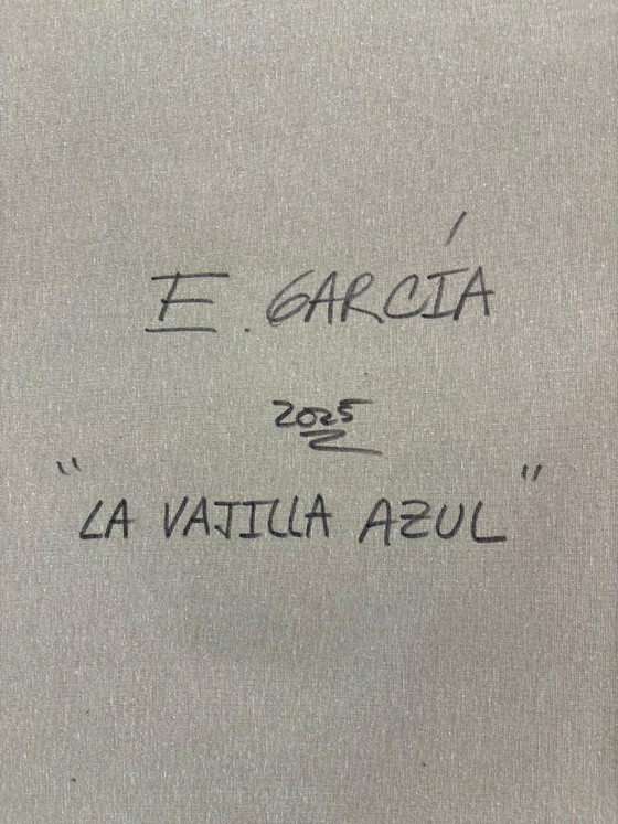 Image 1 of Acrylic painting by the artist E. García "La vajilla azul" 100x70 cm
