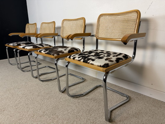 Image 1 of Suite de 4 fauteuils cannés chrome et bois années 70