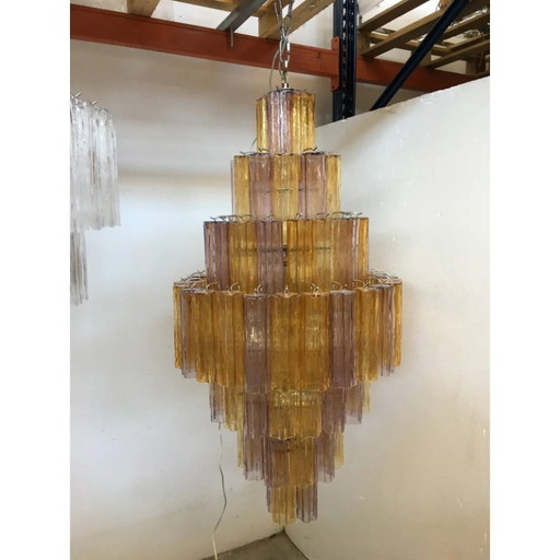 Murano Glass Amber and Violet Tronco Chandelier Venini Style