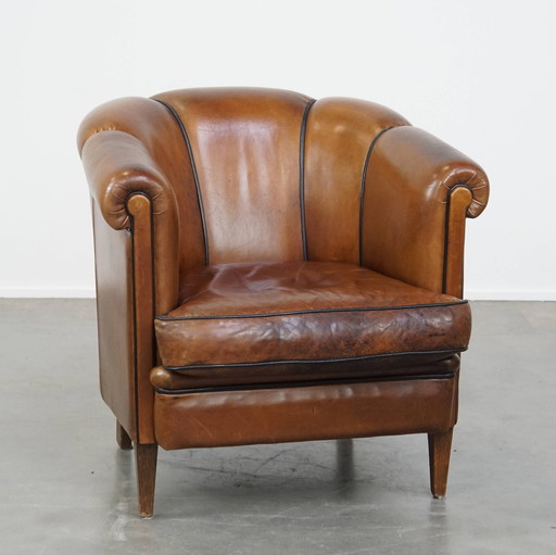 Vintage Cognac-Kleurige Lederen Clubfauteuil