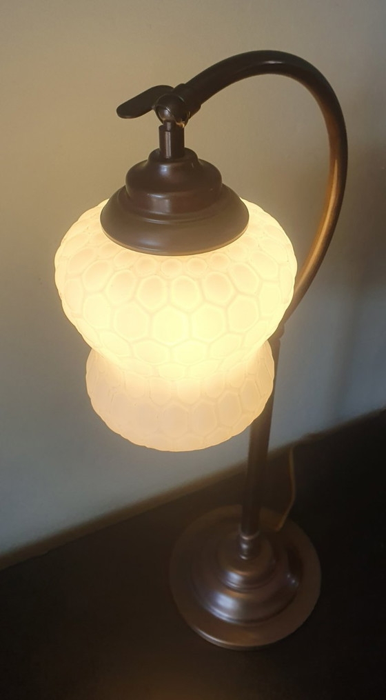 Image 1 of Vintage Art Deco style desk lamp with opaline glass shade