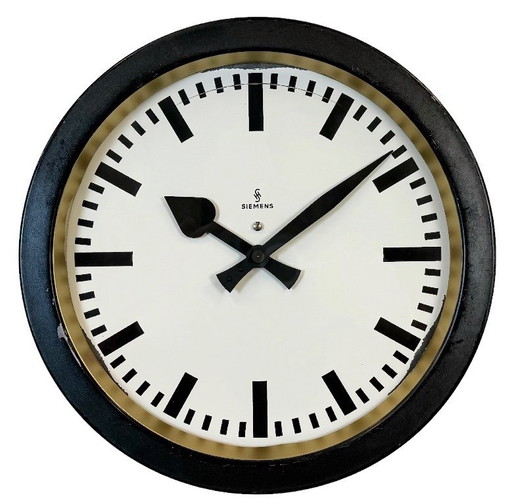 Black Industrial Factory Wall Clock From Siemens, 1950s