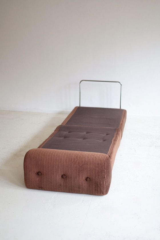 Image 1 of Set of 2 brown ribbed fabric sleeping armchairs, 1970s