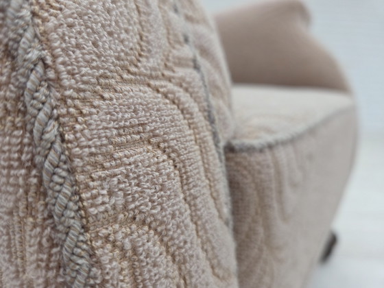 Image 1 of 1950s Danish Art Deco Armchair, Quality Beige Furniture Wool, Oak Wood Legs
