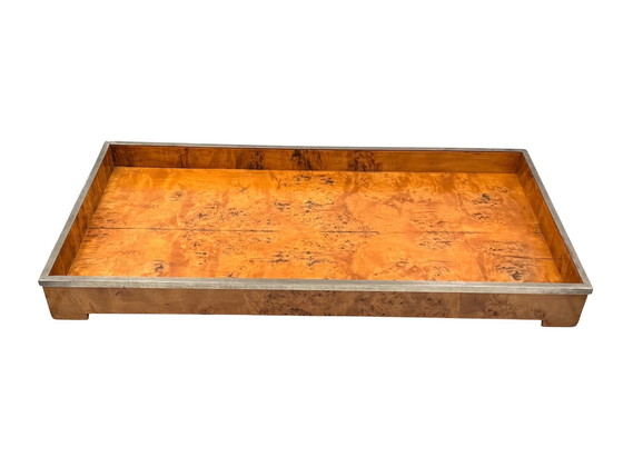 Image 1 of Hollywood Regency Großes Tablett aus Holz und Messing, Italien 1970er Jahre