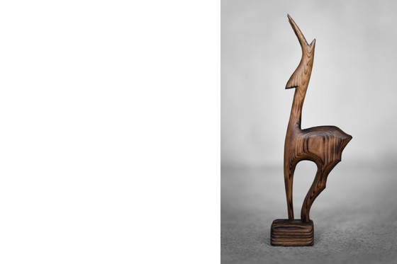 Image 1 of Vintage Mid-Century Danish Modern Dark Wood Sculpture Gazelle Figurine, 1960s