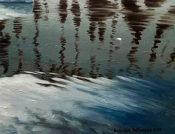 Originales Ölgemälde: Winterlandschaft mit Felsen, Insel und Eisberg im Meer – Gemälde & Zeichnungen, Canvas (photo 7 of 7)